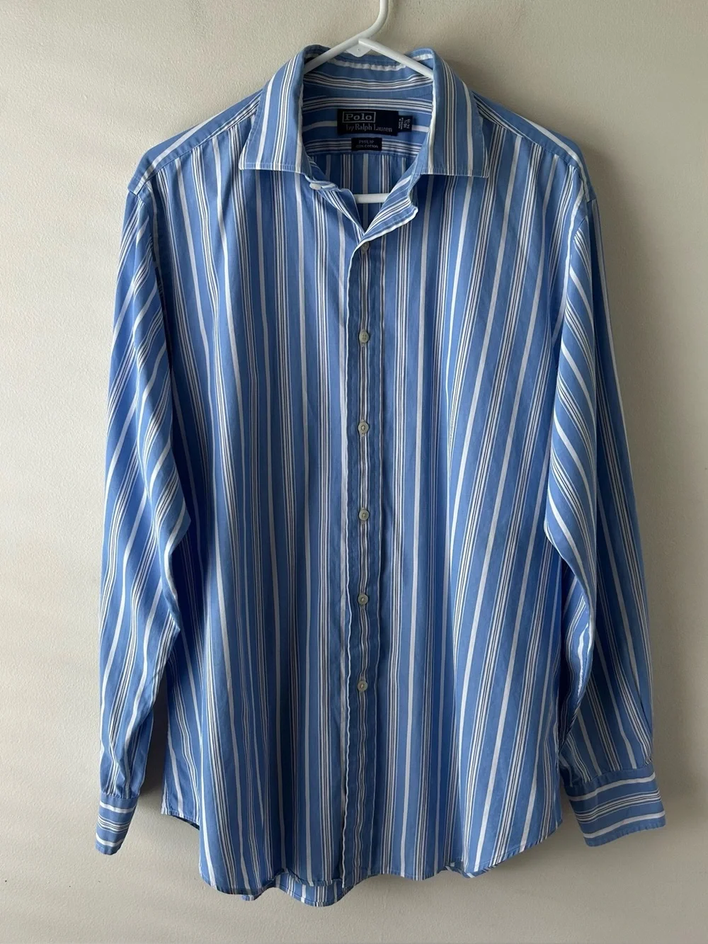 Polo Ralph Lauren Philip 100% Cotton Button Down Shirt 16.5” Neck Blue White